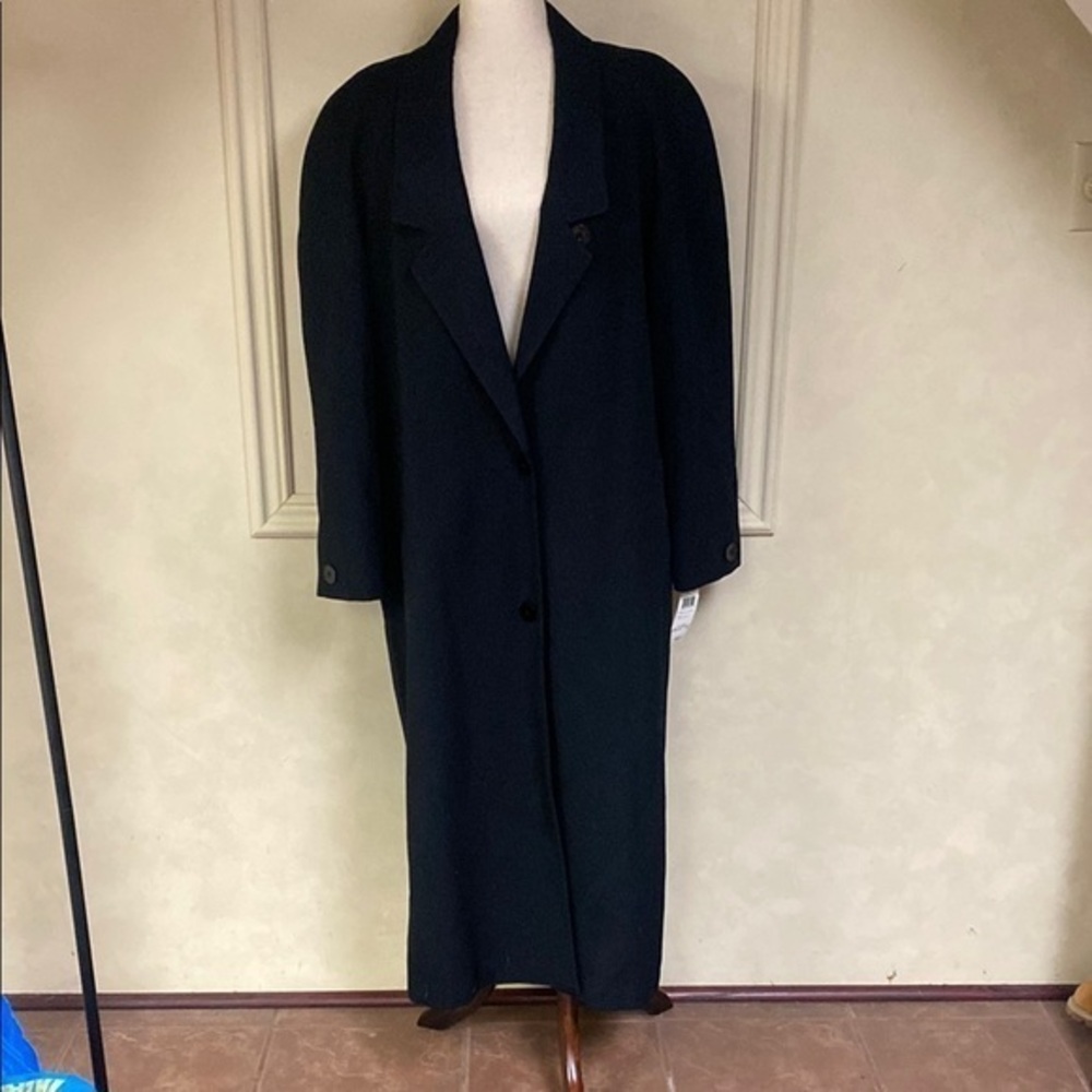 Vintage New! Jones New York Elegant Black Wool Women's Trench Dress Coat sz 12